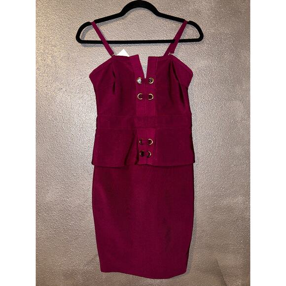 WOW Couture Purple Grommet Bandage Peplum Dress NWT Bodycon Mini Adjustable Sm - Picture 3 of 13